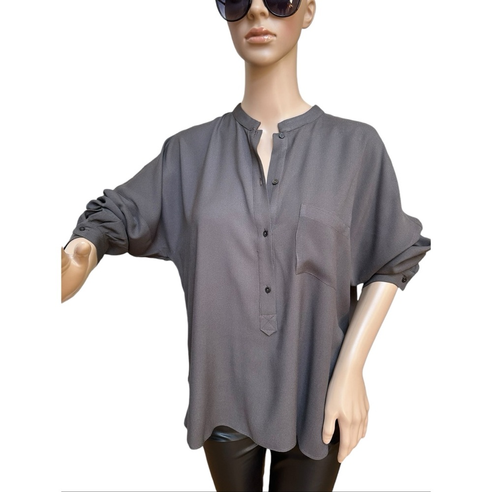 Zara Slate Brown  Women’s Novelty Quarter Button Long Sleeve Shirt, XS